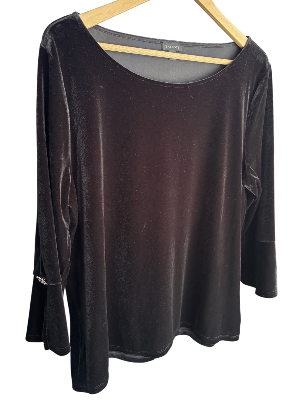 Talbots | Black Velvet Top | 3/4 Sleeve | Stretch | Elegant Minimalist | XL - Picture 3 of 7